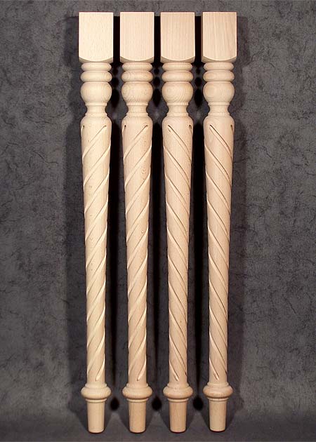 Gambe di legno per tavolo con parte quadrata corta, fresatura a spirale, TL25