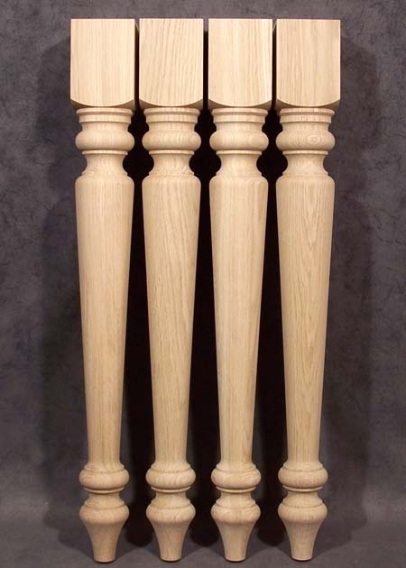Gambe di legno per tavolo rustiche, con forma tornita a cono, rovere, TL17