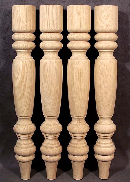 Gambe per tavoli in legno con anelli torniti con base snella, rovere, TL24