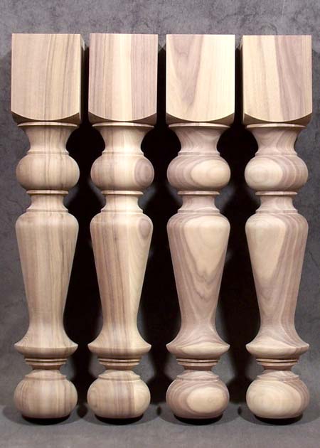 Gambe per tavoli in legno tornite con gonnellino arcuato nella parte in basso, noce nero, TL22