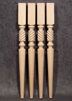 Gambe per tavolo legno speciali con fresatura decorativa a corda intrecciata a direzione contraria delle spire, TL26
