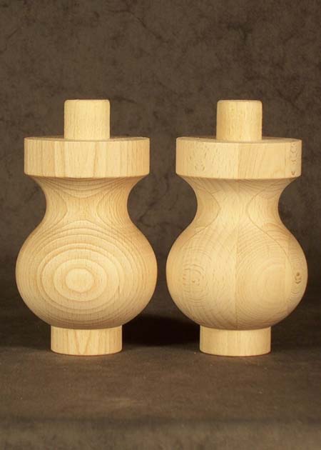 Piedi per mobili in legno con forma tornita semplice e snella, faggio, GM18