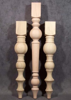 Gambe per tavoli in legno con diametro aumentato, in due tipi di sezione, TL012
